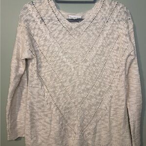 Anthropology Cloud Chaser Women's Open Knit V-Neck Sweater Cream